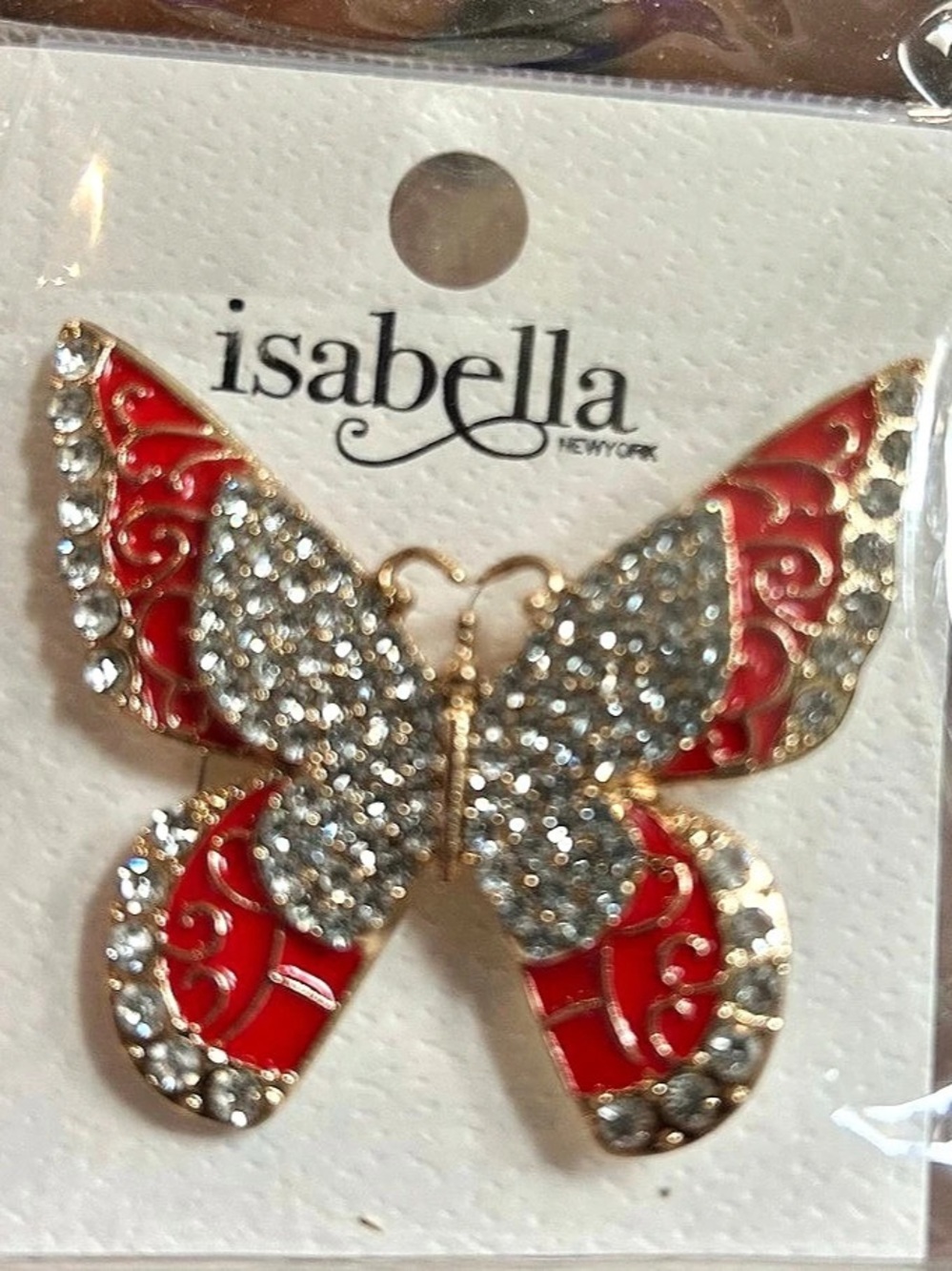 Isabella Butterfly Brooch in Red & Silver NWT